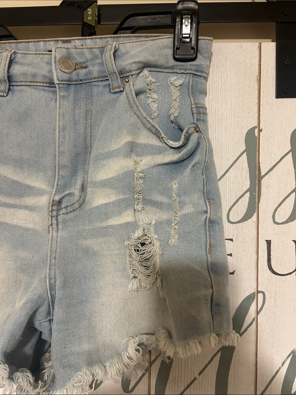 Elite Jeans Light Blue Distressed High-Waist Denim Shorts, ‼️no size tag - Picture 3 of 5